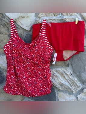 NEW Lands End Tankini Top Swimsuit Size 20W Red Patriotic Stars & Stripes READ